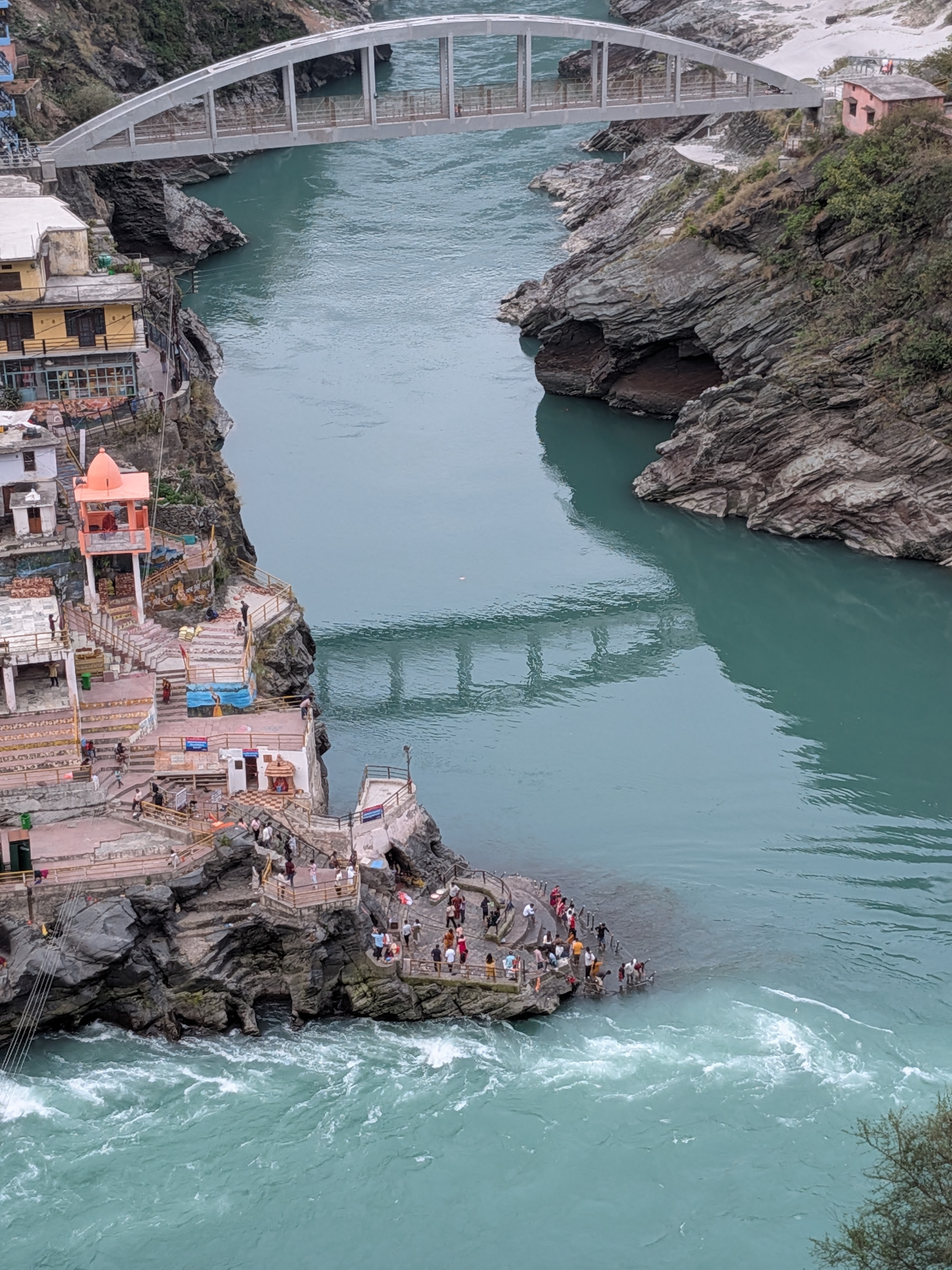Devprayag Sangam and bridge over the river